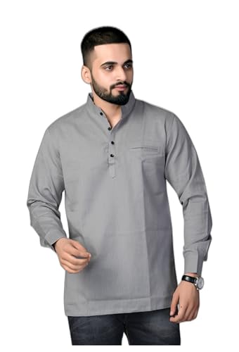 Image of Men's Cotton Regular Short Kurta | Casual & Ethnic Wear with Long Sleeve