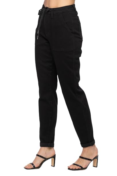 Judy Blue High Waist Jet Black Double Roll Cuff Jogger Jeans, 887003