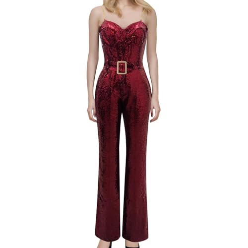 Combinaison pantalon femme à bretelles chaîne et paillettes pour soirée