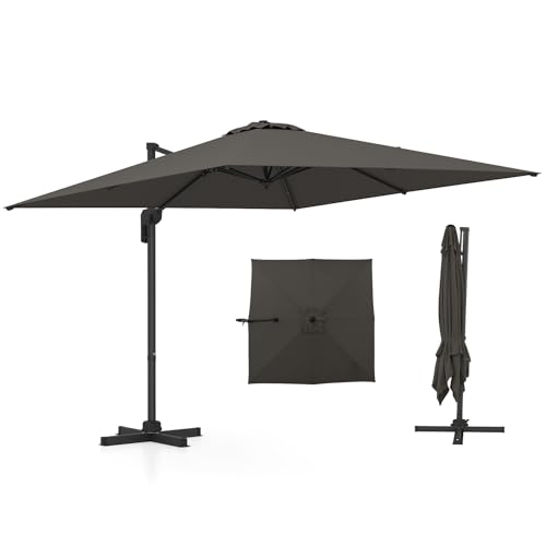 GOPLUS Parasol Déporté 3x3M, Grand Parasol de Jardin Exterieur Pivotant à 360° avec 5 Positions Inclinables, 8 Baleines, Manivelle, Base Croisée, Anti-UV,...