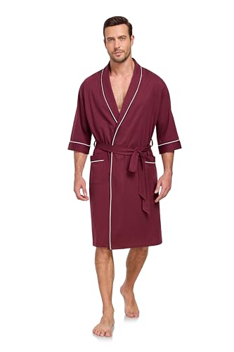 Image of COLORFULLEAF 100% Cotton Men's Bathrobes Summer Kimono Short Sleeve Lightweight Soft Breathable Spa Robe for Men