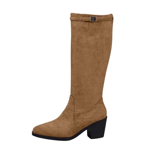 Bottes mi-mollet marron pour femme avec talon épais élégant en taille 40 EU