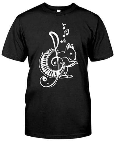 QINGXIANG Cat Piano Key Music Note Men T Shirt Men's Tops Tees Black 3XL