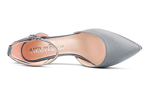 HEUIVZAR Women Pumps Pointed Toe Block Chunky High Heel Ankle Strap Two-Piece Dress Shoes Classic Wedding Satin 4 Inch4