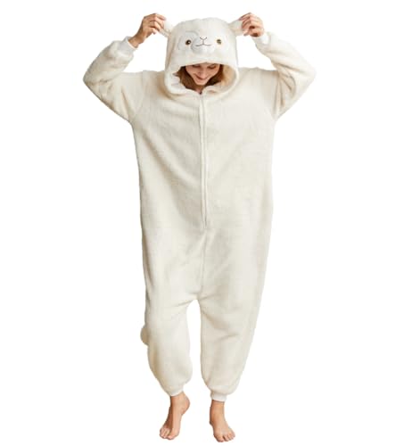 Unpifolov Alpaca Pajamas Unisex Animal Jumpsuit Adult Home Wear Sleepwear Cosplay Costumes Beige L