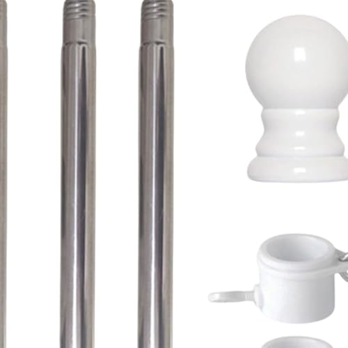 Kit Mât de Drapeau Extérieur 3 Pièces avec Support Mural Base Ajustable Argent - 4