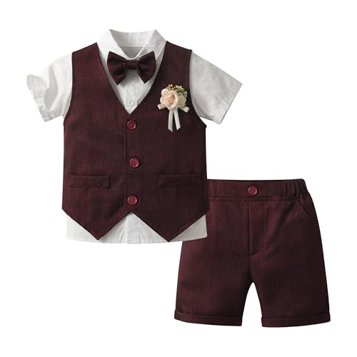 Image of Mud Kingdom Boys Suit 4 Piece Dress Shirt Vest Shorts Set with Bow Tie 2-8 Years