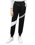 KOJOOIN Damen Jogginghose Lange Sporthose Baumwolle Trainingshose Loose Fit Sweathose mit Streifen und Taschen,für Jogging Fitness Freizeithose C- Schwarz XXL