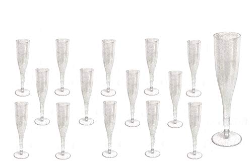 30pc Clear Plastic With Silver Glitter Classicware Glass Like Champagne Wedding Parties Toasting