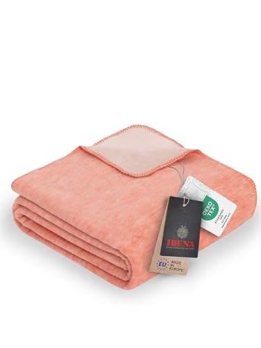 Ibena Dublin Decke 150x200 cm - Baumwollmix kuschelig, warm und waschbar, Wendedecke Coral Rose