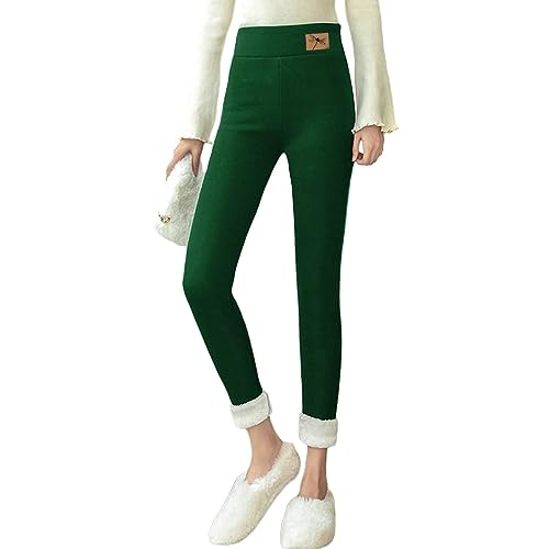 Leggings de invierno para mujer, informales, lisos, cálidos, elásticos, cintura alta, térmicos, capri, pantalones de entrenamiento, pantalones térmicos, verde, XL