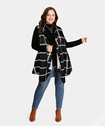 CARCOS Plus Size Cardigan for Women Solid Color/Star/Plaid/Striped Open Front Tops XL-5XL2