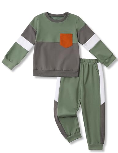 Image of Hevemexy Toddler Boy Clothes Long Sleeve Hoodie Sweatsuits Tops and Pants 2Pcs Boys Fall Winter Outfits Set