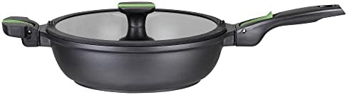 MAISCHOU Deep Frying pan 28cm with 3 pcs Removable Handle - Cast Aluminum Suitable for Induction - Non-Stick Coating Without PFOA - Glass Cover