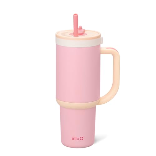 Ello Oasis 30 oz Tumbler with Handle & Retracting Straw | Reusable Insulated Stainless Steel Cup 100% Leakproof, Gifts for Teens Women Men | Keeps cold for 24 Hours, Cup Holder Friendly, Sunrise Glow