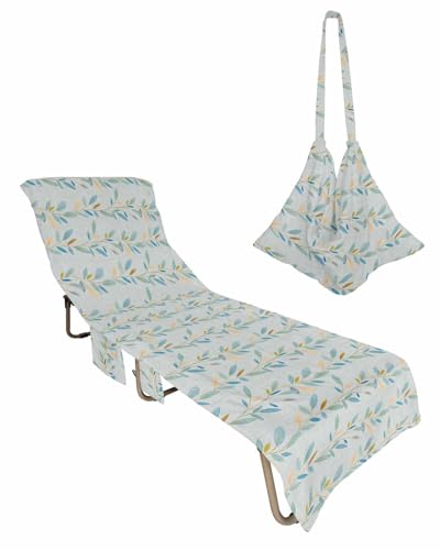 Farmhouse Spring Floral Beach Lounge Chair Towel Cover, Soft Chaise Lounge Towel with Side Pockets Patio Pool Chairs Cover for Beach/Pool Sunbathing 29x85 Blue Teal Botanical Summer
