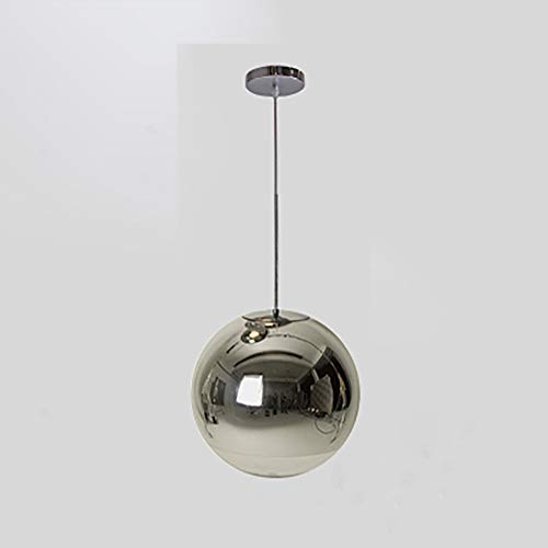 Lustre miroir verre moderne avec suspension LED dorée et globe rond 20cm