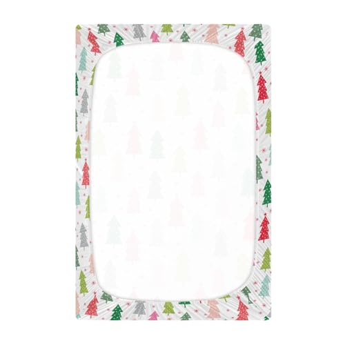 Image of Colorful Christmas Tree Crib Sheets Soft Breathable Fitted Baby Crib Sheets Mattress Cover for Girl Boys, 52 inch x 28 inch x 9 inch