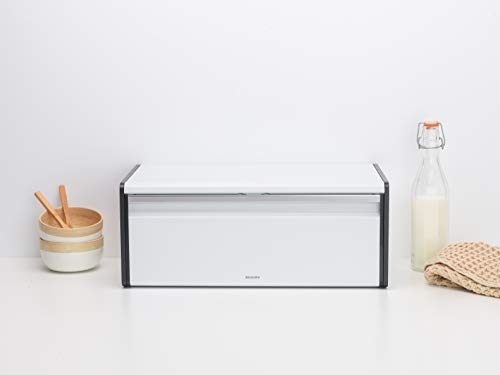 Brabantia Rectangular Fall Front Bread Box (White) Large Front Opening Flat Top Bread Store For Kitchen Counter, Fits 2 Loaves #TOP6