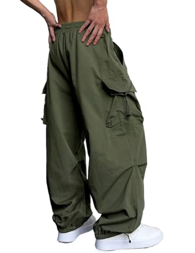 Kinghua Mens Baggy Cargo Pants Casual Lightweight Drawstring Elastic Waist Parachute Y2k Pants2