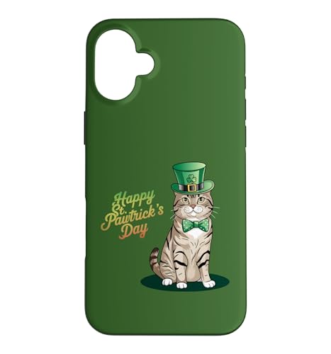 Happy St. Pawtrick's Day ? Tabby Saint Patrick's Day Paw �X�}�z�P�[�X iPhone 16 Plus �p