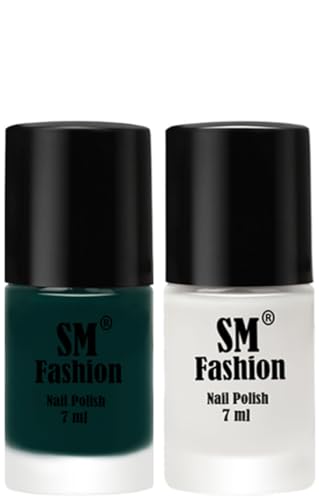 Image of Long Lasting Nail Polish | Nail Paint Combo 7 ml Each) - Set of 2 Dark Green-White