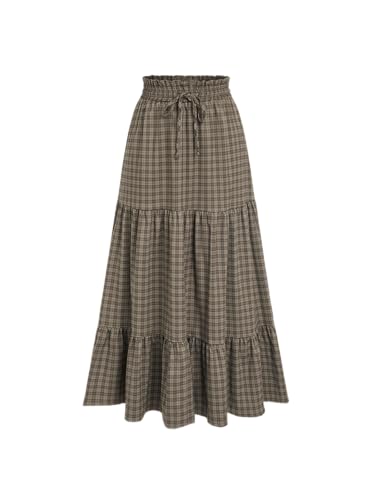 CIDER Elastic Waist Check Knotted Tiered Maxi Skirt