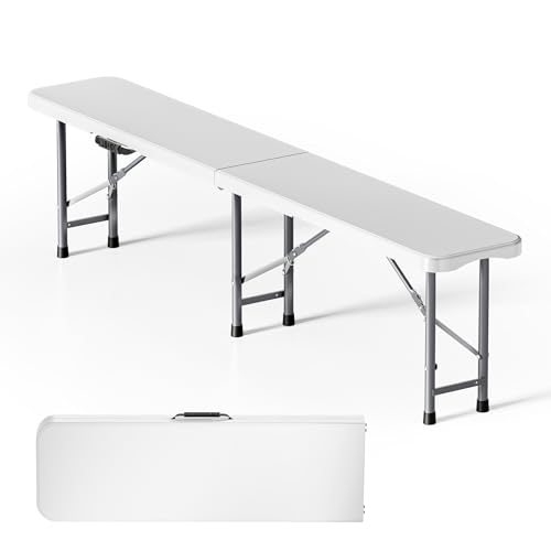 WilTec Banc de Camping Pliant, 1800 x 300 x 430 mm, 3 Places, en Acier et PE-HD, Banc léger pour Jardin extérieur Fête BBQ Barbecue Pique-Nique