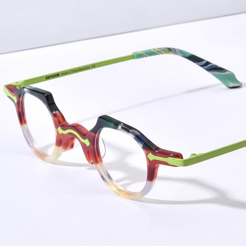Image of HEPIDEM Acetate Glasses Frame Alloy Temple Men Small Retro Round Eyeglasses Women Optical Spectacles