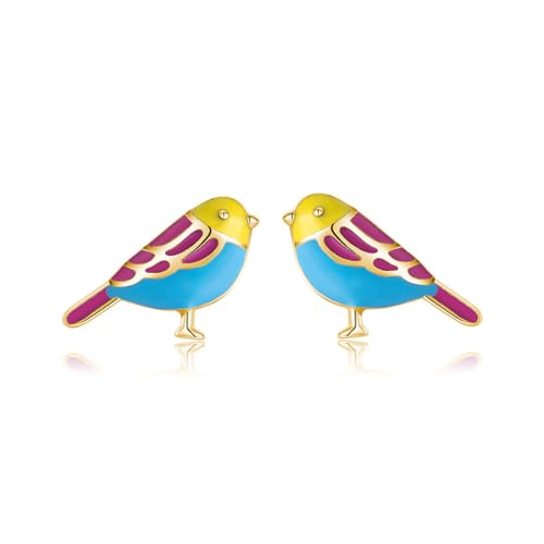 SLUYNZ Sterling Silver Little Bird Earrings Stud for Women Teens Colorful Small Bird Stud Earrings Small Pet Animal Earrings Enamel Stud Earrings