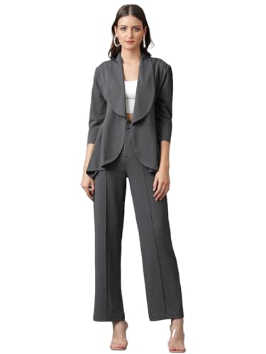 Image of KOTTY Women's Solid Relaxed Fit 3 /4 Sleeve Co-ord Blazer and Trouser Set.