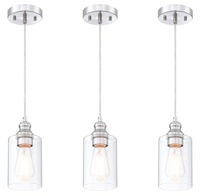 WISBEAM Pendant Lighting Fixture, RV Hanging Ceiling Lights with E26 Medium Base Max. 60 Watts, ETL Rated, Bulbs not Included, Nickel, 3-Pack