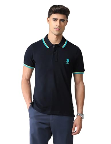 Image of U.S. Polo ASSN. Solid Slim Fit Polo T Shirts for Men - 100% Cotton, Half Sleeves Mens Tshirt