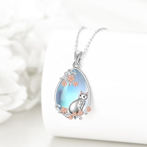 LUHE Moonstone Necklace 925 Sterling Silver Fox/Axolotl/Cat/Raccoon/Penguin/Frog/Panda/Highland Cow Pendant Necklace Animal Jewelry Gifts for Women4