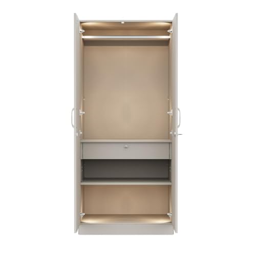 Image of Wakefit Wardrobe for Bedroom | 3 Yr Warranty | Cupboard for Bedroom, Almirah, Wooden Wardrobe, Comes with LED light, Multi-Shelves, Drawer & Hanger, Density:680-750 kg /m, Free Installation(Tyrian-LG)