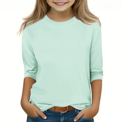 Girls Shirts 3/4 Length Sleeve Loose Fit Summer Outfits Fall Crewneck Tops Lightweight Half Sleeve Clothes 3-14 Years2