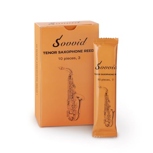 Sovvid Handcrafted Tenor Saxophone Reeds 3.0 Premium Natural Cane Warm & Rich Tone Durable & Consistent Thinner Tip for Easy Play Individually Packed with Portable Reed Case (Box of 10)