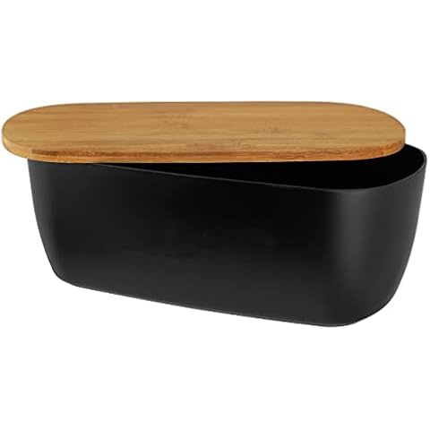 HRB Großer Brotkasten in schwarz Brotbox Deckel aus Buchenholz Cover