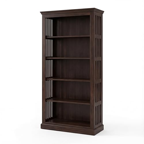 Image of SONA ART & CRAFTS Fanti Book Shelf Wooden | Multipurpose 5 Tier Open Bookshelf for Home & Library | Storage Cabinet for Living Room | Crockery Cabinet for Home, Kitchen | Walnut