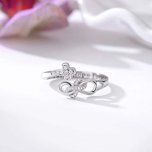 Tyso Faith Hope Love Cross Rings 925 Sterling Silver Cz Infinity Adjustable Wrap Rings Inspirational Jewelry Gifts For Women Girls #TOP3