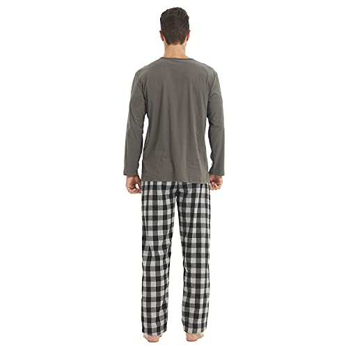 LANDUNSI Pajama Set for Men Long Sleeve Henley Microfleece Shirt & Flannel Plaid Pants Christmas Pajamas Soft Pjs Sleepwear3