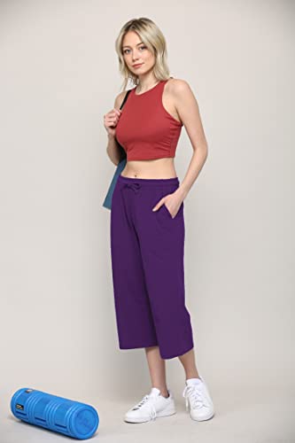 Image of Lock and Love Womens Capri Pants Loose Yoga Pants Wide Leg Drawstring Comfy Lounge Pajama Capris Sweatpants with Pockets