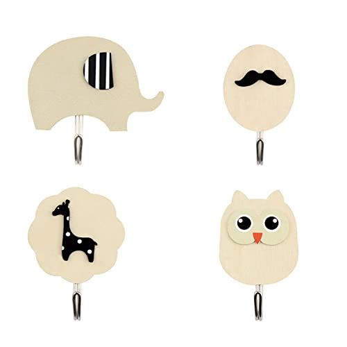 Porte Manteau Enfant Patere 4PCS, Crochet Adhesif Mural Bois Enfant Porte Manteaux Crochet Adhésif pour la Cuisine le Salon et le Bureau Porte-Manteau Enfants Cover