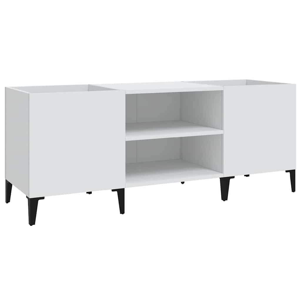Armadietto per vinili, bianco, 121 x 38 x 48 cm, in legno, spazioso armadietto per dischi con piastra superiore stabile per giradischi, gambe in metallo, versatile come mobile TV