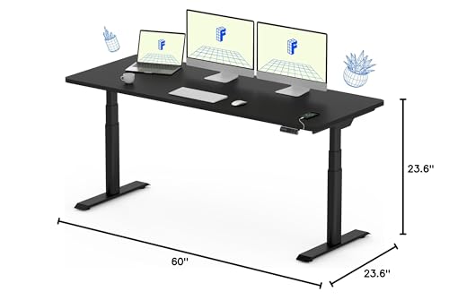 Image of FLEXISPOT E6 Pro Large 60 inch x 24 inch Dual Motor Electric Standing Desk, Organic Modern Oval Leg Design, 3-Stage Height Adjustable Sit Stand Desk with Heavy Duty 330lbs, Black Desktop, Black Frame