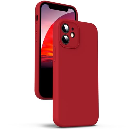 Supdeal Liquid Silicone Case for iPhone 12 Mini - [Camera All-Round Protection] [Soft Microfiber Lining Anti-Scratch] 4 Layer Full Covered Shockproof Gel Rubber Phone Case Cover, 5.4, Red