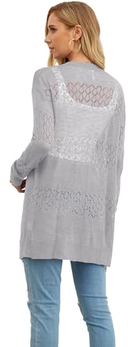 Image of GRECERELLE Lightweight Cardigan Sweaters for Women Crochet Knit Open Front Long Sleeve Loose Casual Boho Summer Beach Coverup