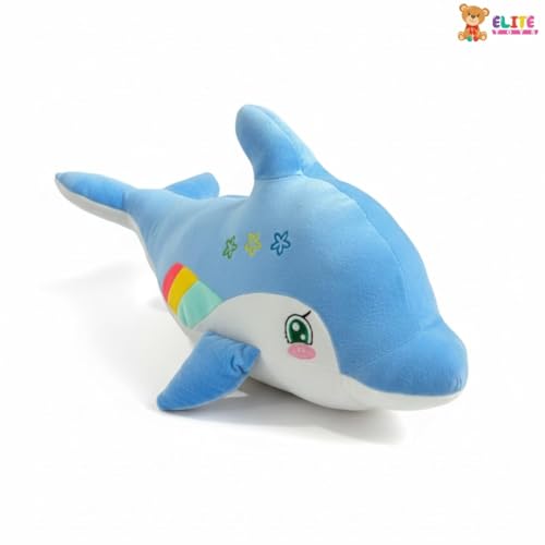 Image of ELITE CREATIONS Dolphin Soft Toy 50 cm | Cute Blue Dolphin Plush Stuffed Animal | Soft Cuddly Sea Animal Toy for Kids Boys Girls | Birthday Gift Baby Toy Room Decor