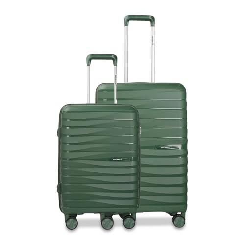 Image of Vacanza Series 2 Polypropylene Unbreakable Hard-Sided Cabin & Check-in Size Luggage Trolley Bag Set of 2 | Bottle Green (55 & 65 cm)