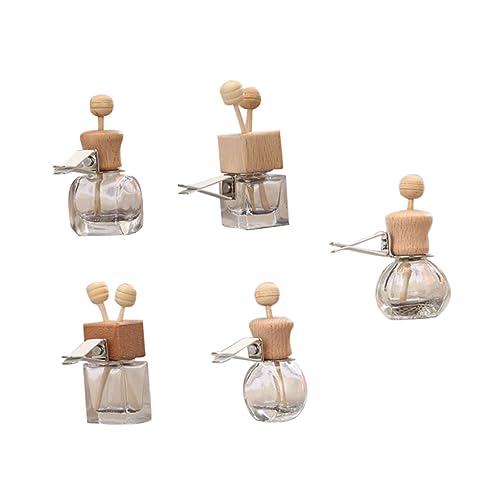 ledmomo 5個 車の香水瓶 芳香剤 エッセンシャルオイルのアクセサリー 香り 消臭 詰め替え可能な香水ボトル 空のカーディフューザーボトル ソーダ ウエハース 油 車吊り香水 ガラス